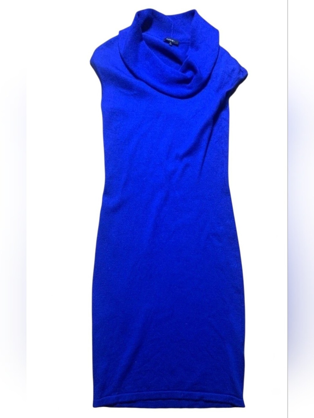 Lafayette 148 New York blue sweater dress Vergin Wool Cowl Neck Cup Sleevess